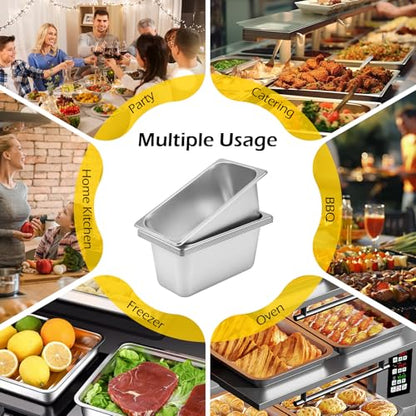 Dyna-Living Steam Table Pan 1/3 Size Food Pan 6 Inch Deep 6 Pack Hotel Pans - color: Without Lids, size: 6 Inch Deep