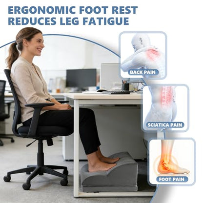 Foot Rest Under Desk for Office, Ergonomic Adjustable Footrest with Washable Cover, Soft Desk Foot Stool for Home Office, Work, Gaming, Long Sitting, Gray - color: Gray
