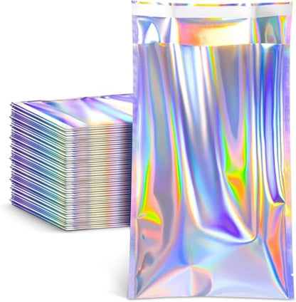 FUNFERY 7.9x11.8in Holographic Mylar Poly Mailers Self Sealing Adhesive Bag - color: Holographic Self Adhesive-50P, size: 7.9x11.8 inch