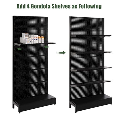 Eastern Tree 4 Packs Gondola Shelves 35 1/4”L x 11 1/2”W for Industrial Grade Black Pegboard Display Stand, 4 Shelves Fit to 3x6.5 Feet Gondola Units with 8 Supply Arms - size: 4 Packs 3 Feet Width