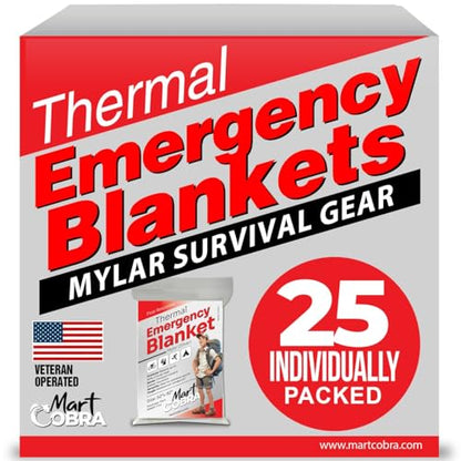 Emergency Blanket Mylar Thermal Space Survival Gear & Supplies 25-Pack Foil - color: Silver, size: 25 Pack