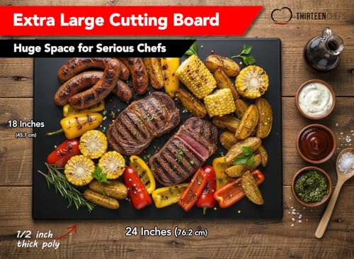 Thirteen Chefs Extra Large 24 x 18 Black Cutting Board - 1/2" Thick HDPE Plastic for Restaurants and Professional Kitchens - color: Black, size: 24"L x 18"W