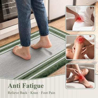 KIMODE Kitchen Mats Cushioned Anti Fatigue,Farmhouse Kitchen Rugs Sets of 2 - color: Dark Green, size: 17.3" x 47 "+ 17.3" x 29 "--0.47 inches