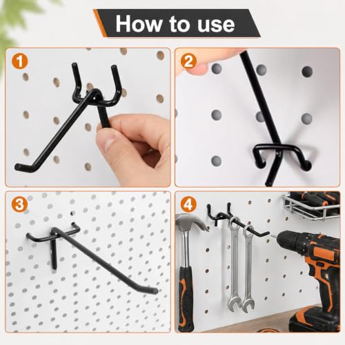 100 Pcs 6inch Peg Board Shelving Hooks, Long Black Pegboard Hooks