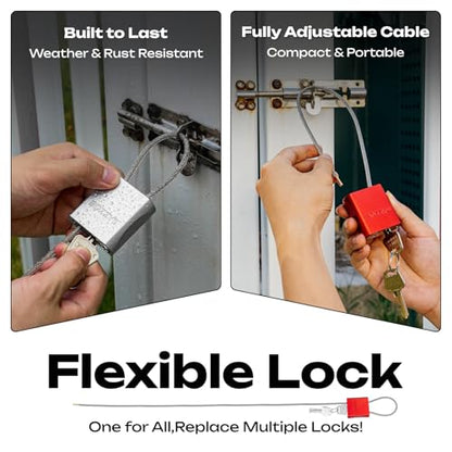Adjustable Cable Locks with 6 Same Keys, 3.28ft (1m), 3-Pack, Red - color: red | 3pack-L 3.28ft(1m)-6 same keys | D 1/6in(4mm)