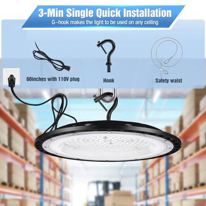 YANYCN 6 Pack 400W UFO Led High Bay Light Fixture,120VAC,5000K 61000LM Daylight Commercial Shop Bay Lighting,[1750W MH/HPS Equiv.] US Plug Area Lighting for Warehouse/Barn/Gym/Factory/Workshop - size: 400W 6pack UFO Led High Bay light