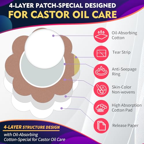 Castor Oil Pack Wrap Patch - Organic Cotton Castor Oil Belly Button Pad, Disposable Self-Adhesive Abdominal Pads, Portable Anti Leakage High Absorbent Patch for Multi-Area Use 50 Pcs - size: 1 Count (Pack of 50)