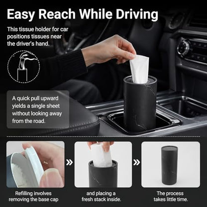 4PCS Car Tissues Cylinder,Refillable Round Cup Holder Tissues for Car with 50 Facial Tissue,Portable Universal Cars Tissue Holder Cars Accessories Interior for Home & Office