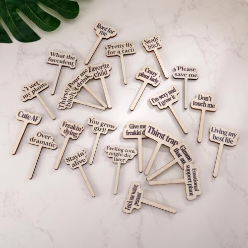 24 Pack Funny Plant Signs Set, Wooden Garden Plants Stakes with Humorous Sayings Gifts for Plant Lovers, Indoor Outdoor Succulents Flower Pots Accessories, Cute Gardening Plants Labels Decor