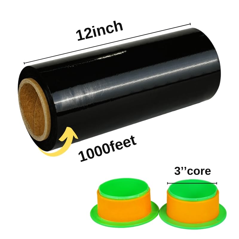 CHUANGSEED Stretch Film 12 in x 1000 ft Moving Wrapping Plastic Shrink Film Strength Stretch 80 Gauge Durable Industrial Strength,Black,2 Pack - color: Black, size: 2 Pack