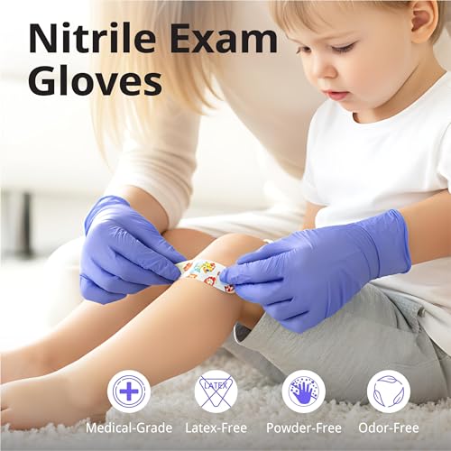 SwiftGrip Disposable Nitrile Exam Gloves, 3mil, Medium, Box of 100, Violet Nitrile Gloves Disposable Latex Free for Medical, Cleaning, Cooking & Esthetician, Food-Safe, Powder-Free, Purple - size: Medium