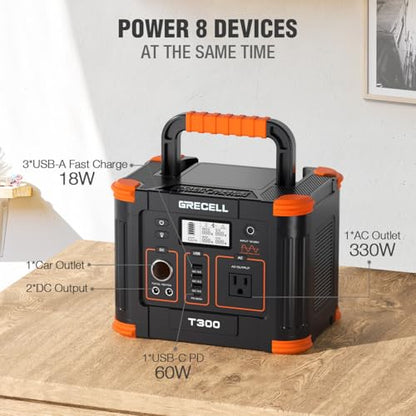 GRECELL Portable Power Station 330W (Peak 600W) 288.6Wh Solar Generator - color: Dark Orange