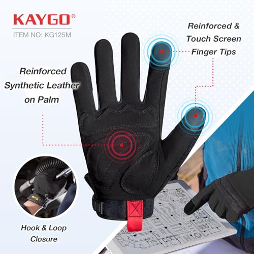 KAYGO Work Gloves Men, Mechanic Utility with Excellent Grip, KG125 - color: Black, size: XX-Large