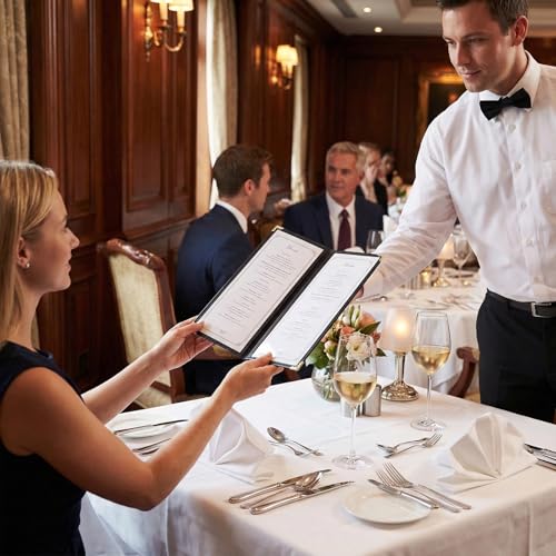 Nicunom 10 Pack Restaurant Menu Covers,4.25" x 11" Clear Menu Holds Double-Stitched Edge Menu Cover 1 Page 2 View Menu Sleeves for Wine Drinks Coffee Bars Restaurant