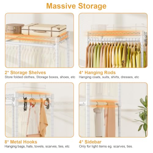 ULIFHOME P4 Rolling Clothes Rack, Clothing Racks for Hanging Clothes, White - color: White, size: P4