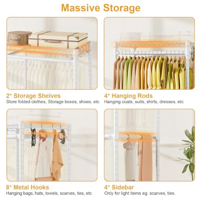 ULIFHOME P4 Rolling Clothes Rack, Clothing Racks for Hanging Clothes, White - color: White, size: P4