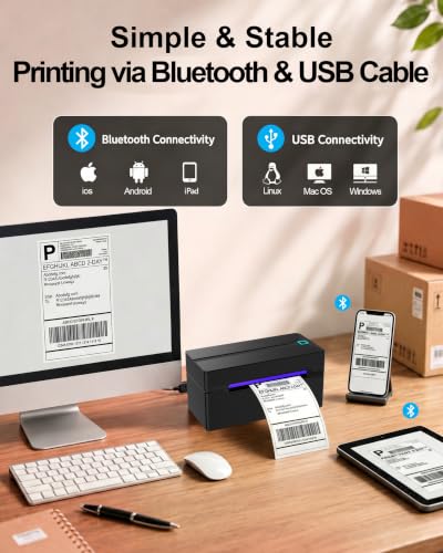 Bluetooth Thermal Label Printer,4x6 Shipping Label Printer - color: Black