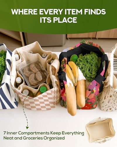 Miss Adola Extra Large Canvas Grocery Tote Bag - color: Beige Plaid