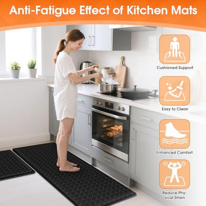 TranquilRelax 2-Piece Kitchen Mats, Cushioned Non-Slip Floor Mats, Black - color: Black, size: 2-Piece | 30"+47" | Standard
