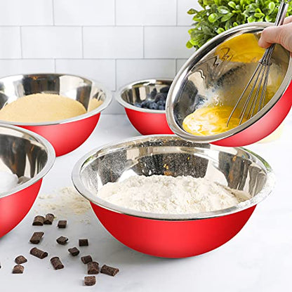 WHYSKO Stainless Steel Mixing Bowls Set, 5-Piece Meal Prep & Food Storage - color: Red