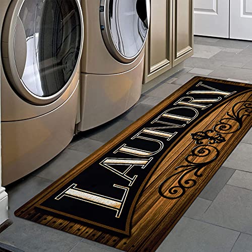 Pauwer Laundry Room Rug Runner 20"x60", Non Slip Mat, Laundry Brown - color: Laundry Brown, size: 20"x60"