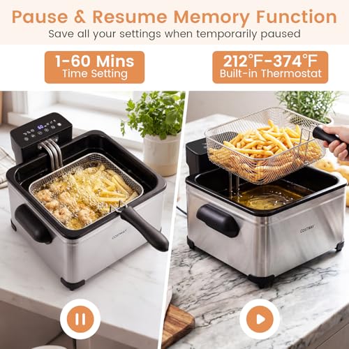 COSTWAY Deep Fryer w/Touch Screen, 5.3-Qt/5L Electric Fryer, 1700W, Silver - color: Silver, size: 5.3 Qt (5 L)