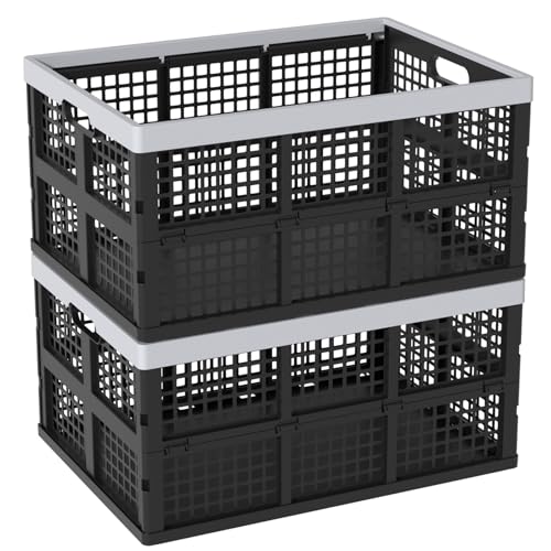 2 Pack 42 L Collapsible Crate Storage, Plastic Folding Storage Crates for Car Trunk, Grocery, Moving, Home & Office - size: 19.6" x 13.7" x 10.2"