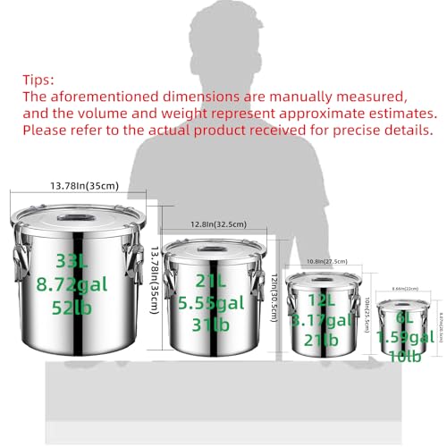 Stainless Steel Airtight Food Storage container with Lid for Pantry Kitchen - size: 8.72gal