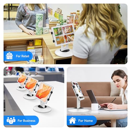 AboveTEK Retail Kiosk iPad Stand, 360 Rotating Commercial POS Tablet Stand with Aluminum iPad Holder for Desk & Bed