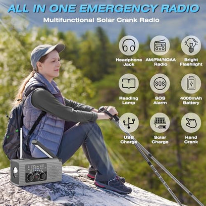 NITIGO Emergency Radio 4000mAh NOAA Weather Radio Solar Hand Crank Charging - color: Gray, size: 4000mAh