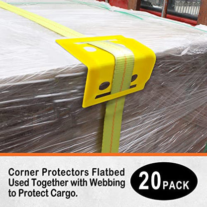 ENJ 20 Pack Flatbed Edge Protector, Edge Corner Tie Down Protector for Up to 4 Inch Straps, Protects Cargo Edges, Flatbed Accessories Plastic Protector (yellow)
