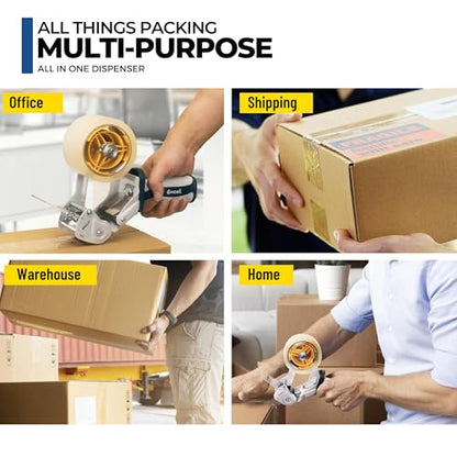 ICO by Excell Anti-Backflow Metal Packaging Tape Dispenser (2" Wide) for Packaging, Transportation, Moving, and Box Sealing. Includes 1 Tape Roll
