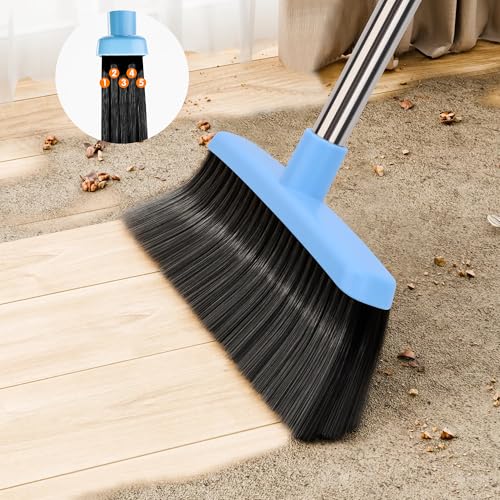 Broom and Dustpan Set 52-in Long Adjustable Handle Broom Dustpan Combo - color: Blue