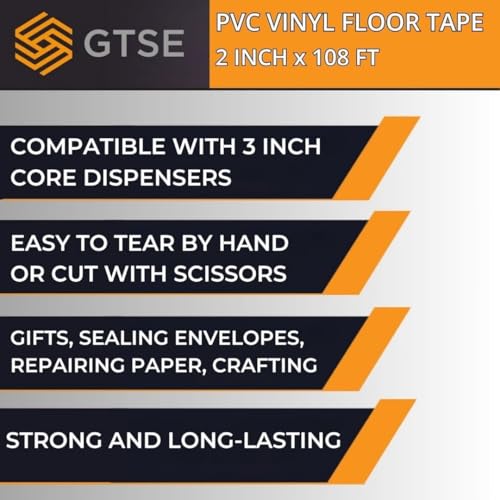 GTSE - Black/Yellow Vinyl PVC Floor Tape 2 inch x 108ft Safety Marking Tape - color: Black & Yellow, size: 2" x 108 ft
