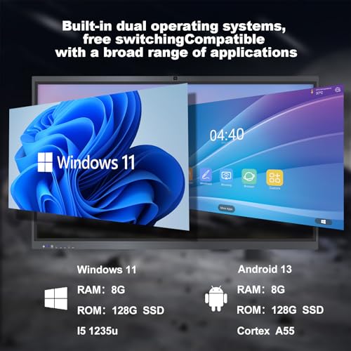 Smart Board,55" Smart Board for Classroom Office Home, 4K UHD Touch Screen Open Dual System Smart Whiteboard,Digital whiteboard with 48MP HD Camera(Board+Wall Mount Included) - size: 55"W x 55"H