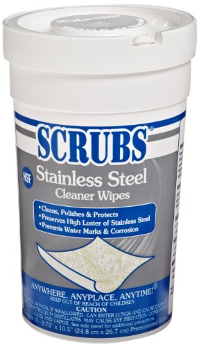 SCRUBS 91930 Stainless Steel Cleaner Towels, 9 3/4 x 10 1/2, 30 Wipes Per Canister - size: 30 Count (Pack of 6)