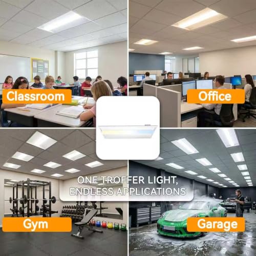 24PACK 2x4 LED Troffer Light, Led Drop Ceiling Light Fixture, Center Basket Drop Ceiling Lights, Wattage CCT Selectable 30W-72W (Up to 10800LM),3000K-6500K,0-10V Dimmable, for Office & Commercial - size: 2X4-24Pack