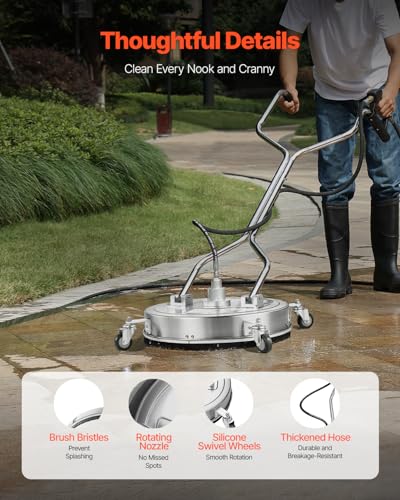 VEVOR 20 Inch Pressure Washer Surface Cleaner, 4000 PSI Stainless Steel Attachment with 4 Wheels, 2 Nozzles, 3/8 Inch Quick Connect and Dual Handle for Concrete, Patio, Sidewalk - size: 20 Inch w/ Handle & Wheels