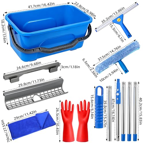 Window Cleaning Kit with Bucket, Squeegee and Scrubber for Home Outdoor