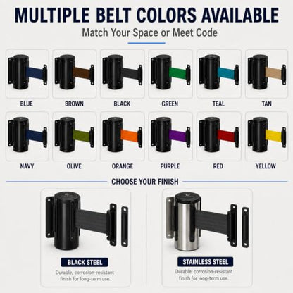 Crowd Control Warehouse 11 Ft Fixed Wall-Mount Retractable Belt Barrier - color: Dark Grey, size: Solid Color
