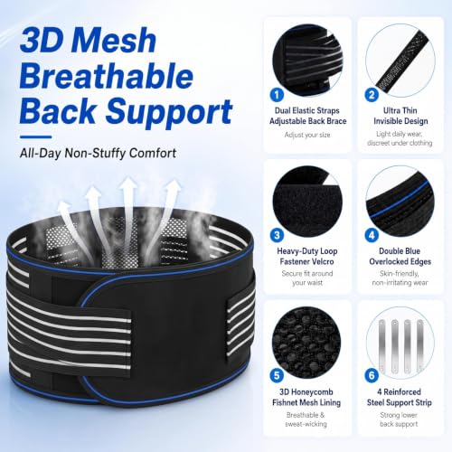 Back Support Belt, Ultra-Thin & Breathable Back Brace for Men Women, Lightweight Waist Support Si Belt for Lower Back Pain, Sciatica & Herniated Disc Relief Under Clothes - size: Large