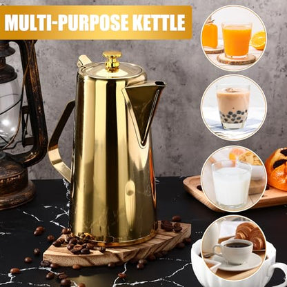 Honeydak 3 Pcs Stainless Steel Pitcher 2 L/ 67 oz Stainless Steel Kettle with Lid Metal Cold Water Pitcher Large Capacity Tea Kettle Jug Beverage Dispenser with Handle for Home Restaurant Office(Gold)
