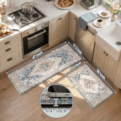 KIMODE Kitchen Rugs and Mats 2PCS Cushioned Anti Fatigue Kitchen Mats Blue - color: Gold Blue, size: 17.3" x 47 "+ 17.3" x 29 "--0.47 inches