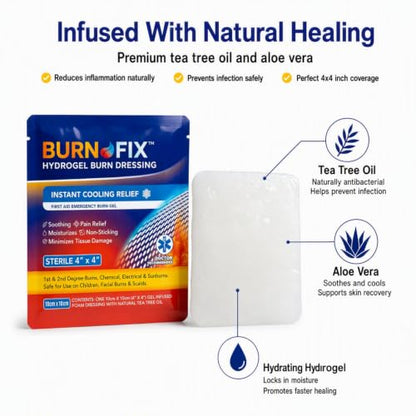 Burn-Fix- 25 Pack-Burn Gel Dressing 4 x 4" Burn Care Cream First Aid Treatment. Immediate Pain Relief Hydrogel Burn Dressing for 1st, 2nd Degree Burns, Razor & Sunburns for Home, Work, Fire, EMS - size: 1.4 Ounce (Pack Of 25)