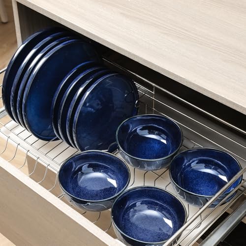 Vicrays Ceramic 12 Pieces Dinnerware Set - Dinner Plates Salad Plates Cereal Bowls Set Service for 4 - Scratch Resistant Microwave Oven Dishwasher Safe - Blue - color: Blue