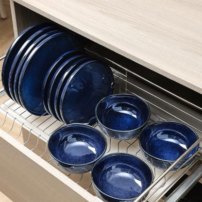 Vicrays Ceramic 12 Pieces Dinnerware Set - Dinner Plates Salad Plates Cereal Bowls Set Service for 4 - Scratch Resistant Microwave Oven Dishwasher Safe - Blue - color: Blue