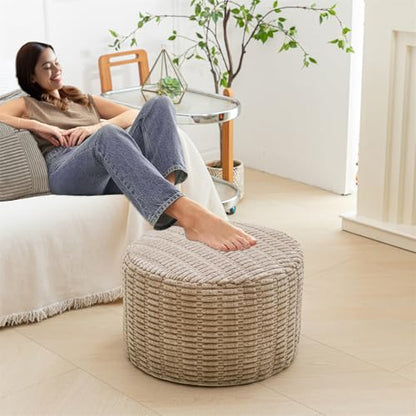Asuprui Pouf Ottoman Round Foam Filled Foot Rest Stool Floor Pouf Footrest - color: Light Brown, size: 20"D x 20"W x 14"H