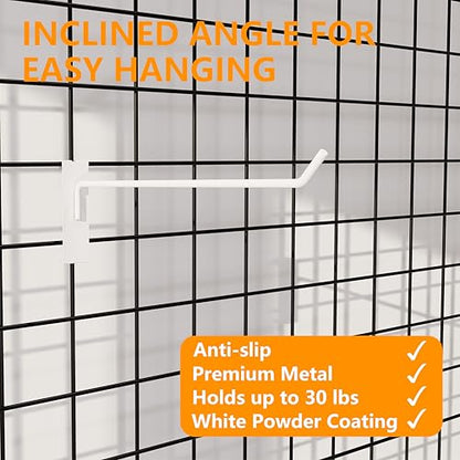 4" Gridwall Hanging Hooks Hangers, White, 25 Pack, Metal - color: White, size: 4 Inch