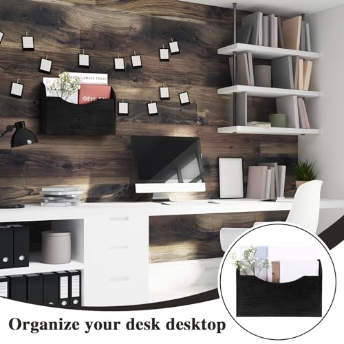 Suzile Wall Mounted Mail Organizer Wood Magazine Rack File Holder, Black