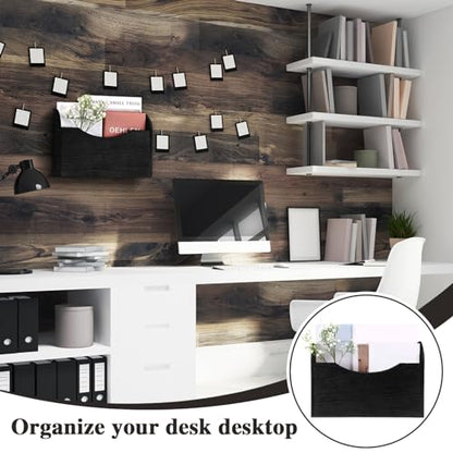Suzile Wall Mounted Mail Organizer Wood Magazine Rack File Holder, Black
